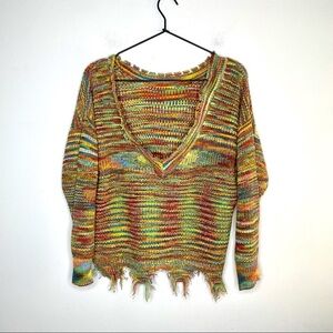 Zaful Multicolor Distressed Sweater Womens OS